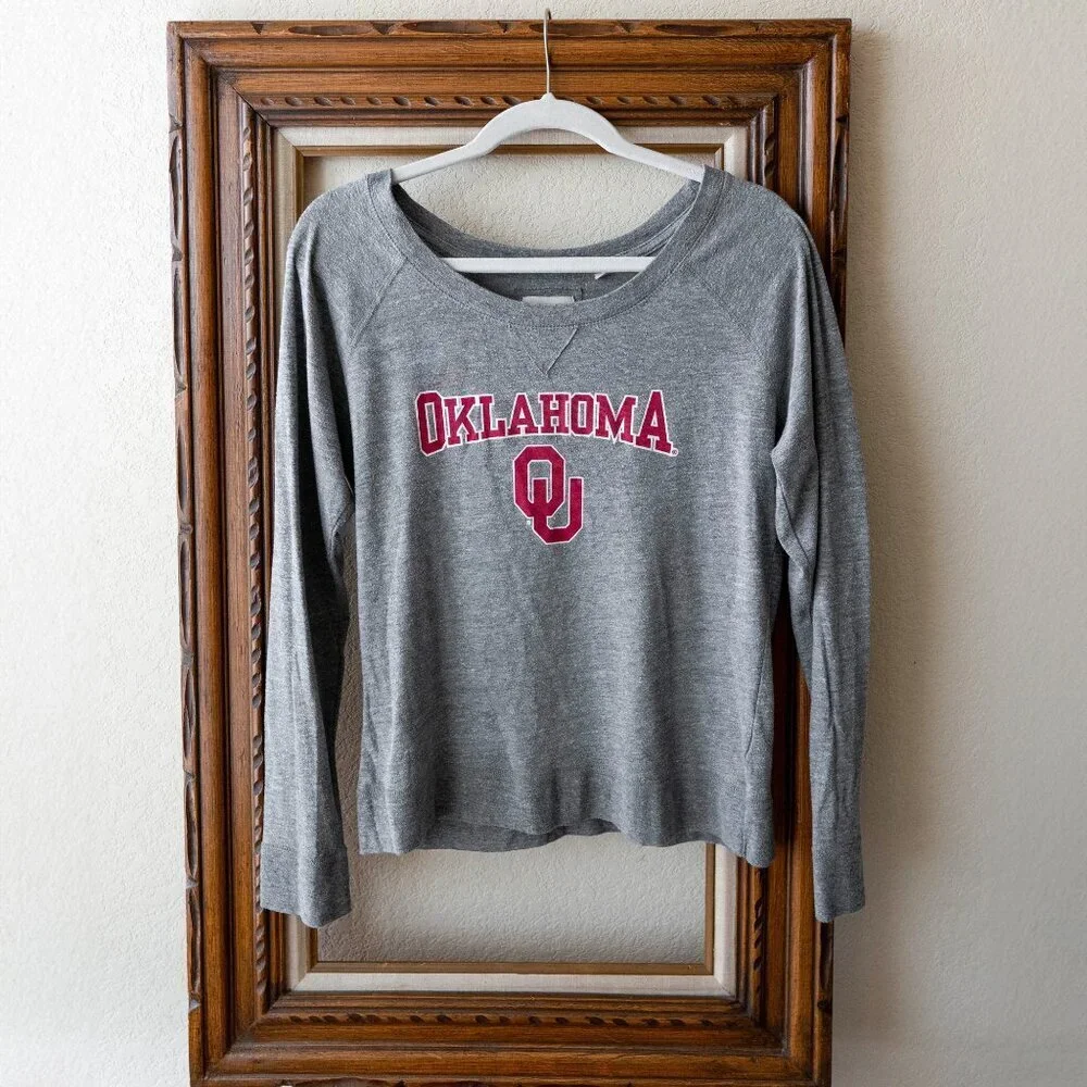 Original League Collegiate Wear Women Sz L Gray Red Oklahoma OU Boomer Sooner - Picture 1 of 6